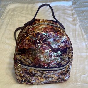 Sonia Kashuk backpack style purse gold foil purple straps like new
